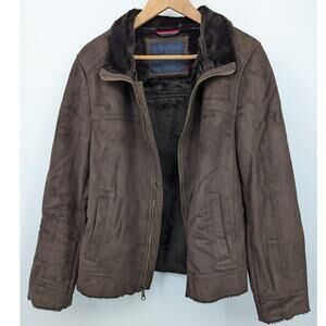 EUC Tommy Hilfiger Faux Suede Faux Fur Lining Jacket Women's Oak Brown Size S